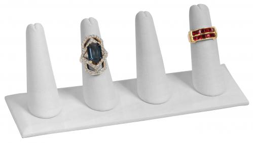 4-Finger ring stand;rectangle base- White leather
